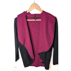 Talbots Womens Cardigan Medium Petite Open Front Waterfall Black Pink Soft Flowy